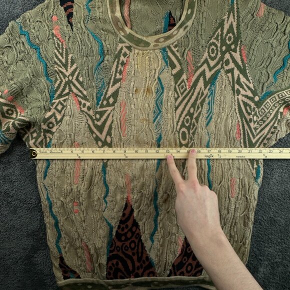 Coogi Sweater Medium Beige Colorful Pullover 3D Knit Crew Neck Cotton Designer - Picture 4 of 16